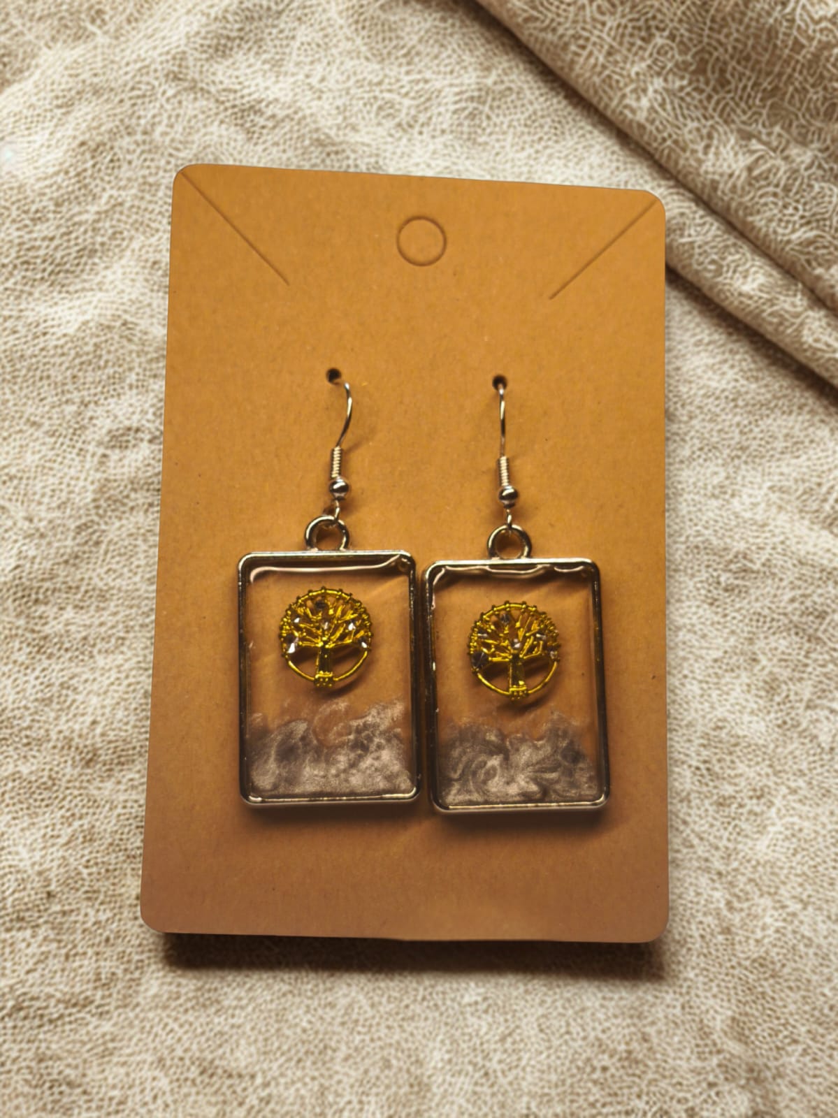 Boucle d'oreille rectangle arbre de vie