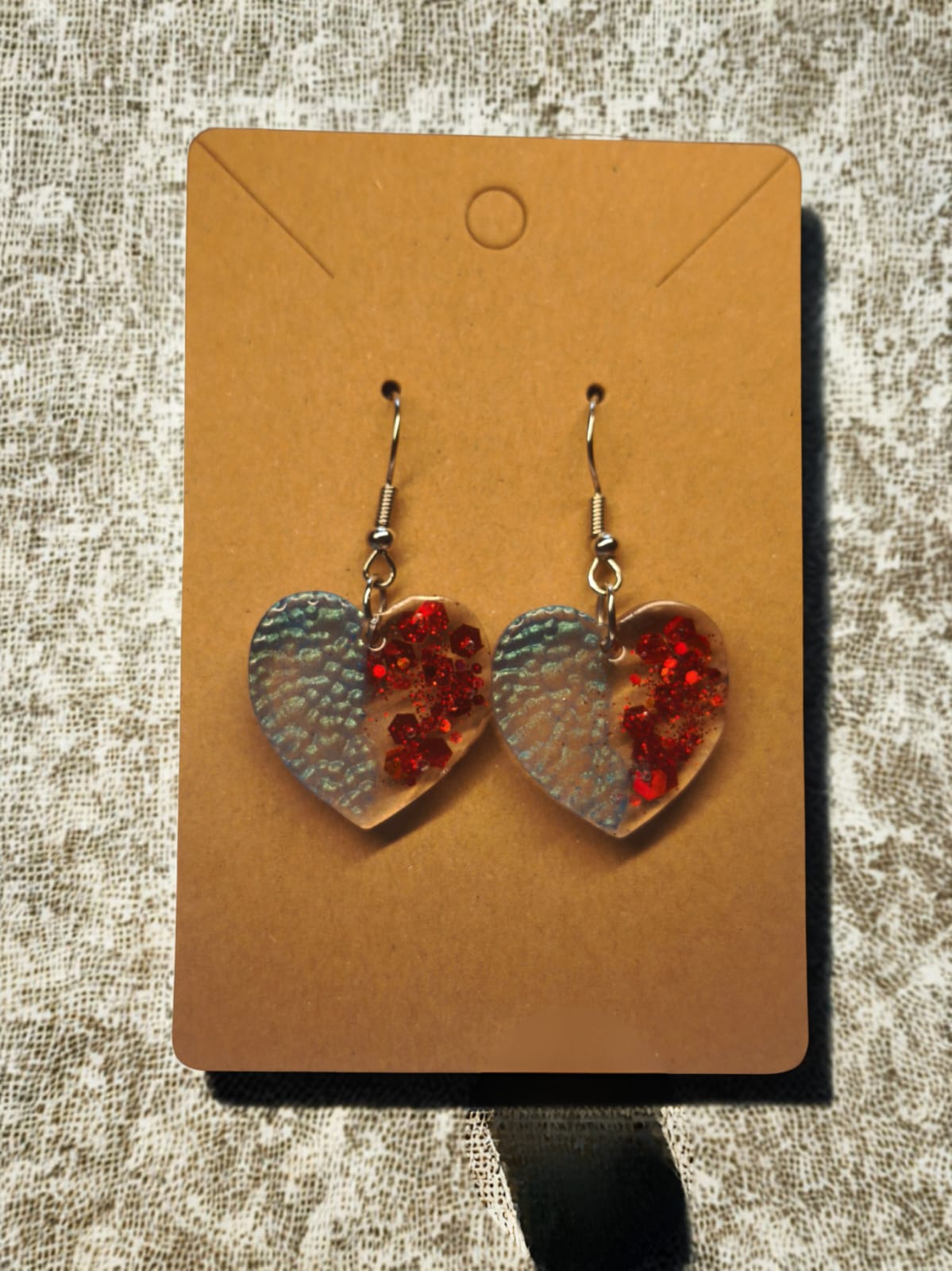 Boucle d'oreille cœur bleu et rouge