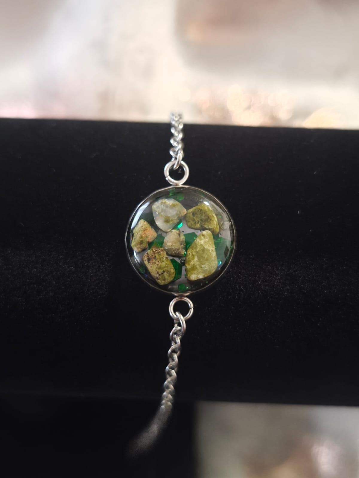 Bracelet argentée acier inoxydable pierre naturel "jaspe unakite"