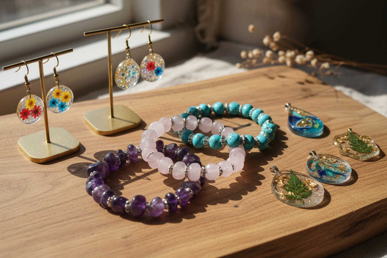 il faudrais rajouter des boucle d'oreille et pendentif fais main en resine